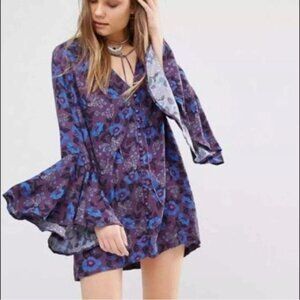 Free People Magic Mystery Tunic Floral Bell Sleeve Blouse